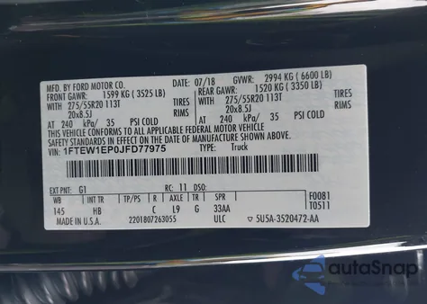 2018 Ford F-150 Lariat z USA, uszkodzony, nr VIN 1FTEW1EP0JFD77975